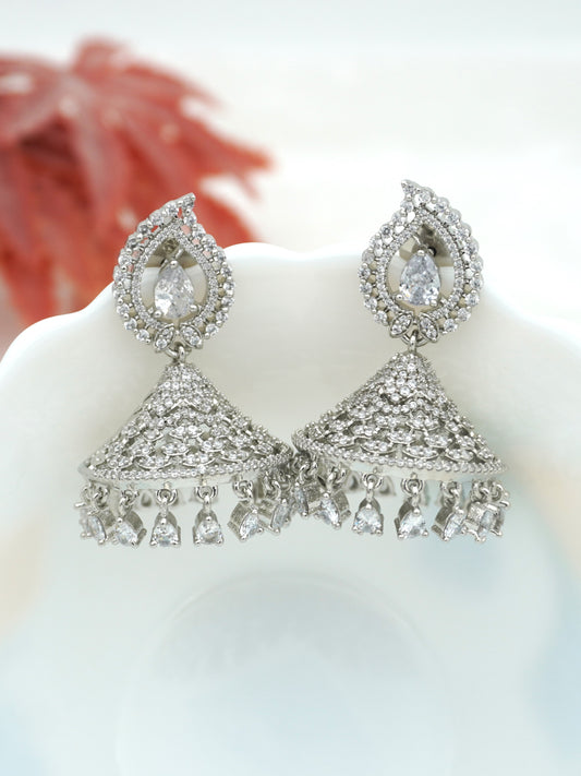 WHITE SARA ZIRCONIA JHUMKIS