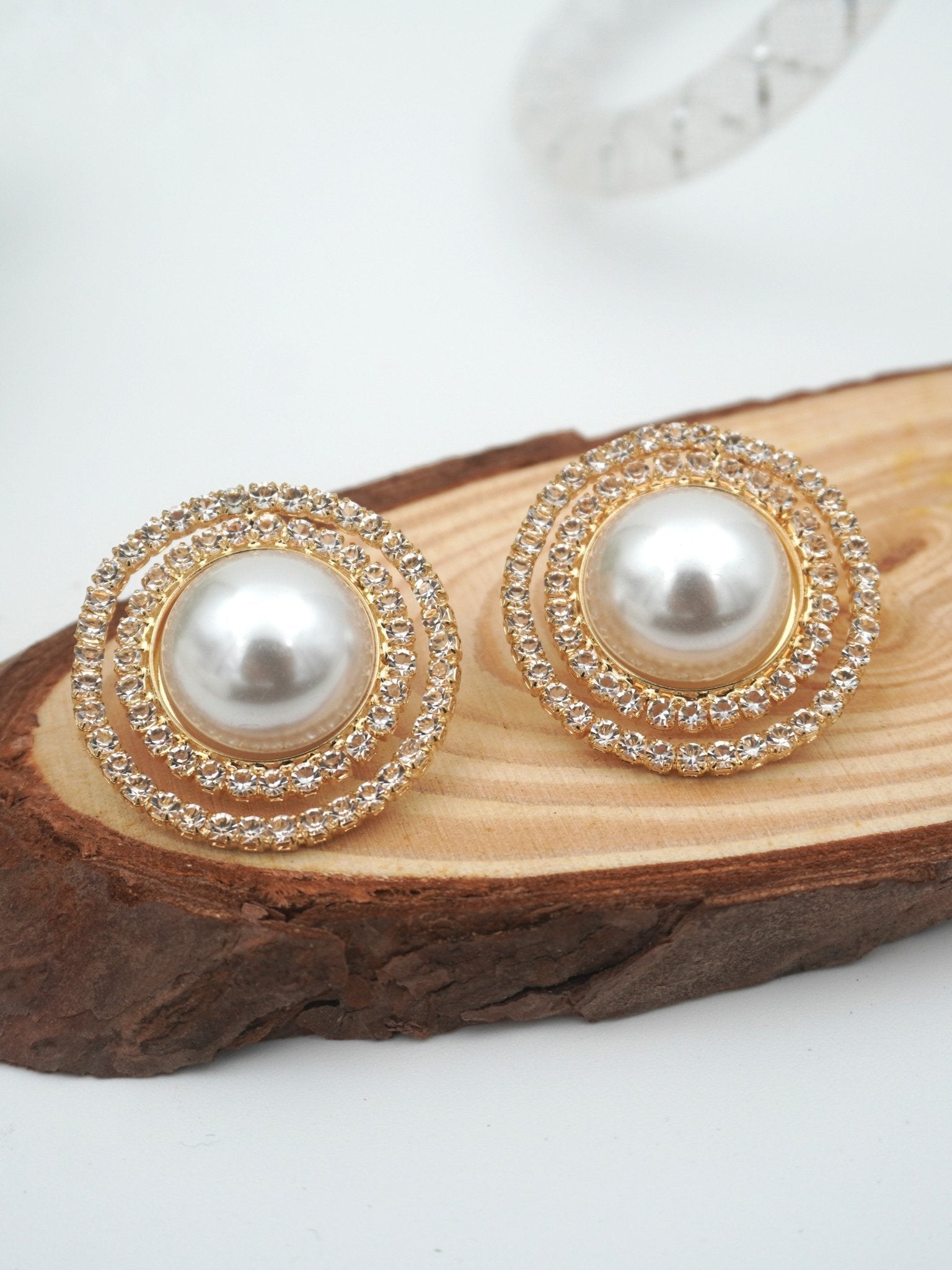 GOLD NIA PEARL ZIRCONIA STUDS - Jewels of Iva